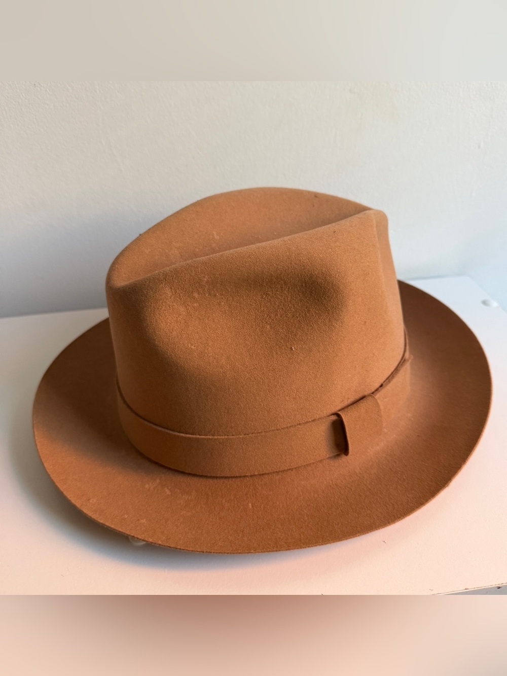 VTG Tan Brown Wool Fur Fedora Dynafelt Empire State Hat USA unisex 7 1/8